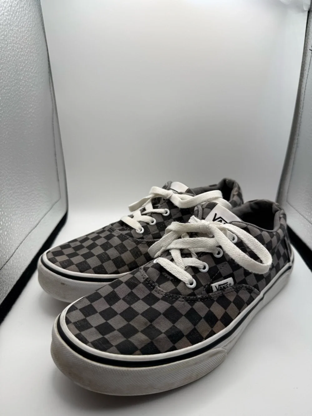 Vans Authentic Low Top Lace Ip Canvas Sneaker Checkerboard Black Grey Monochrome - Picture 1 of 9